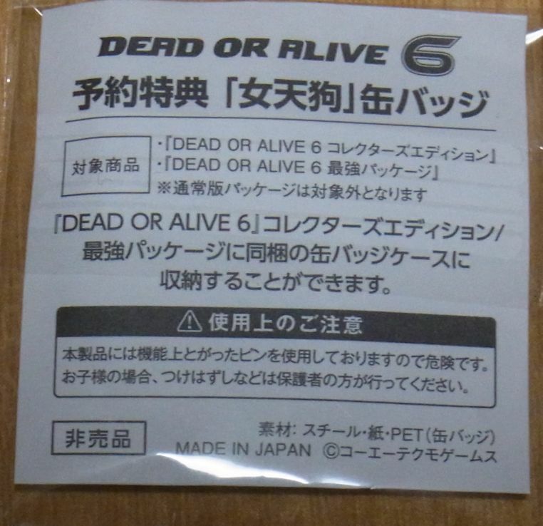 DEAD OR ALIVE 6 Steel Button Badge Nyotengu Badge DOA6
