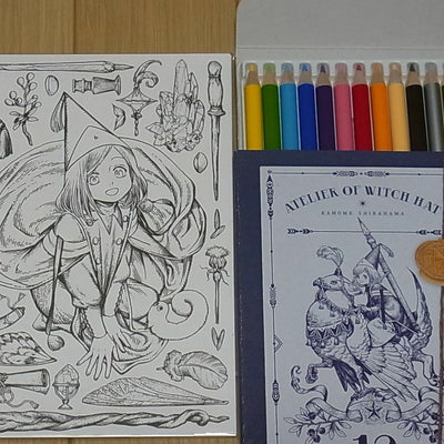 Kamome Shirahama ATELIER OF WITCH HAT 12 Color Pencils & 8 Coloring Card