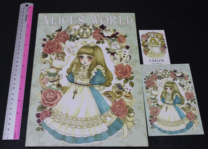 Sakizo Color Art Book ALICE'S WORLD & Post Card , Name Card Sakizou
