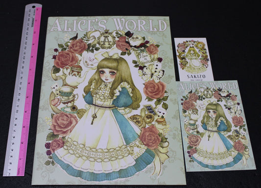 Sakizo Color Art Book ALICE'S WORLD & Post Card , Name Card Sakizou