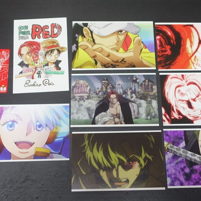 One Piece Movie File RED Privilege Art Card 8 piece & Used Movie Ticket Card 