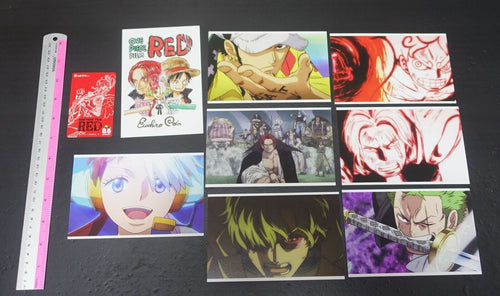 One Piece Movie File RED Privilege Art Card 8 piece & Used Movie Ticket Card 