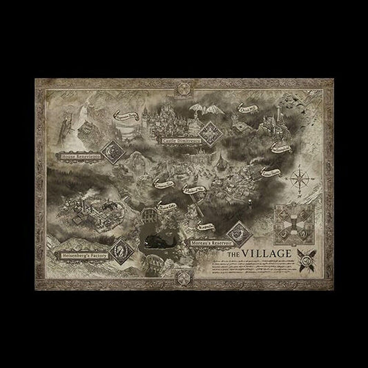 RESIDENT EVIL 8 VIL.I.AGE Cloth Map Poster BIOHAZARD VILLAGE 