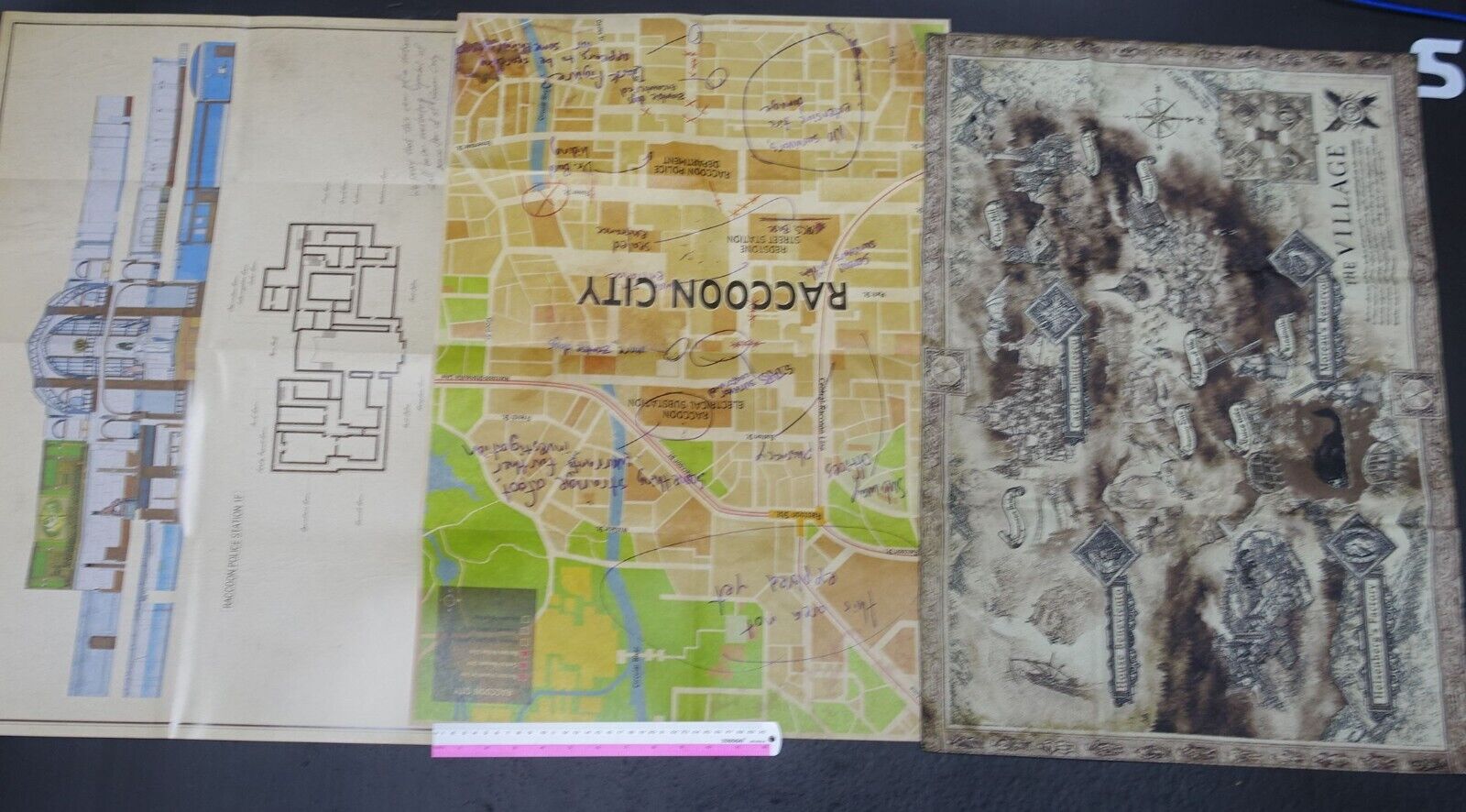 Resident Evil RE2 & RE3 Paper & 8 Village Cloth Map Poster 3 Set BIOHAZARD 