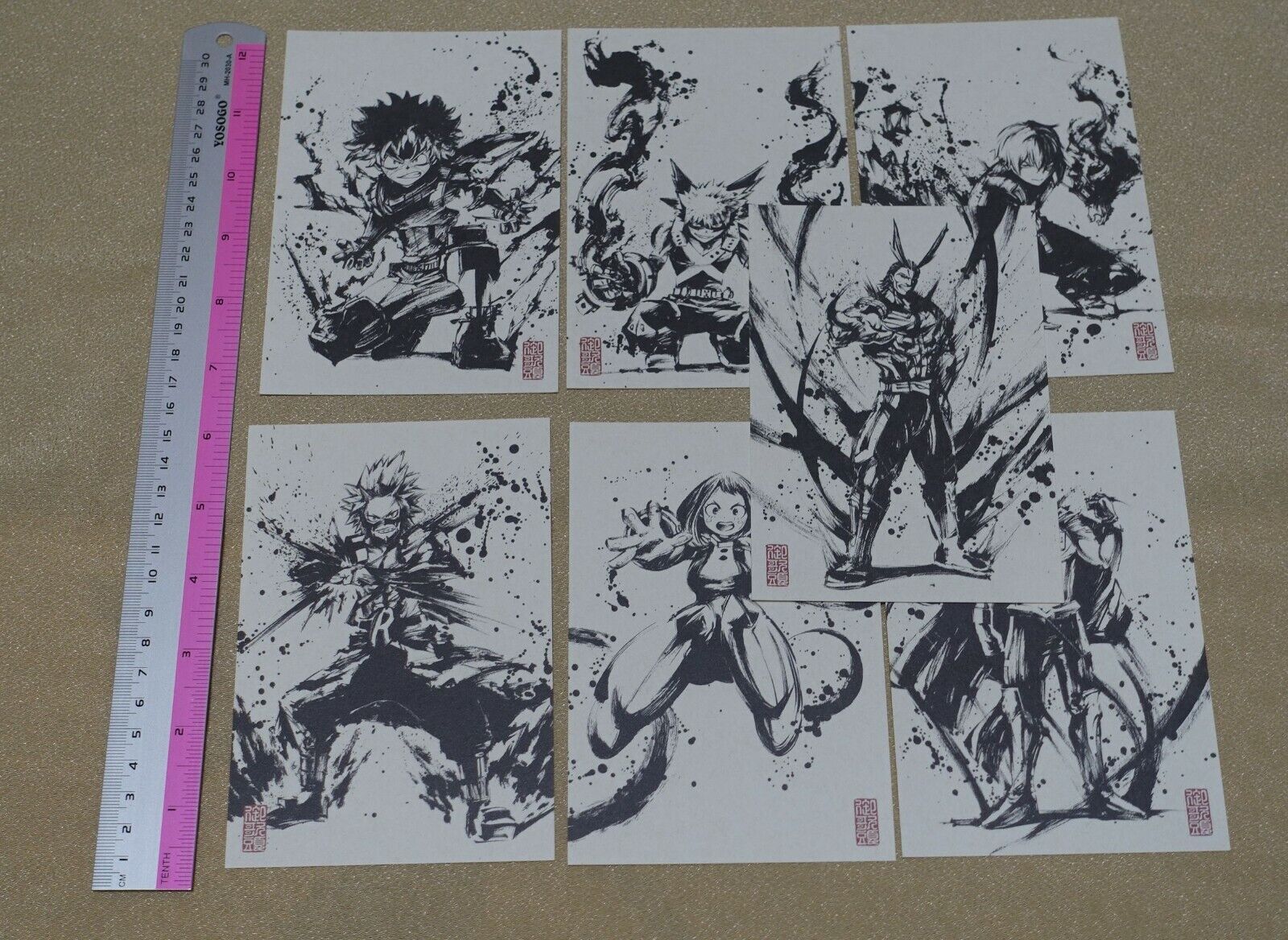 My Hero Academia Japanese Paper Post Card Watercolor Art 7 pieces set 