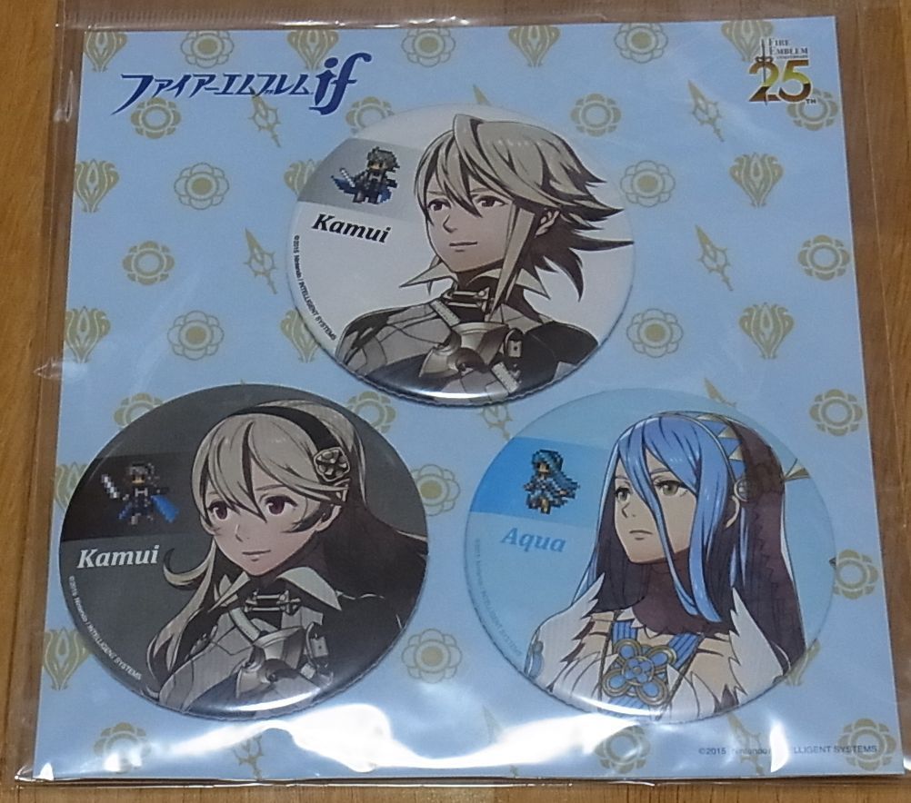 Fire Emblem If Fates Button Badge 3SET Kamui & Azure (Aqua) rare Yusuke Kozaki 