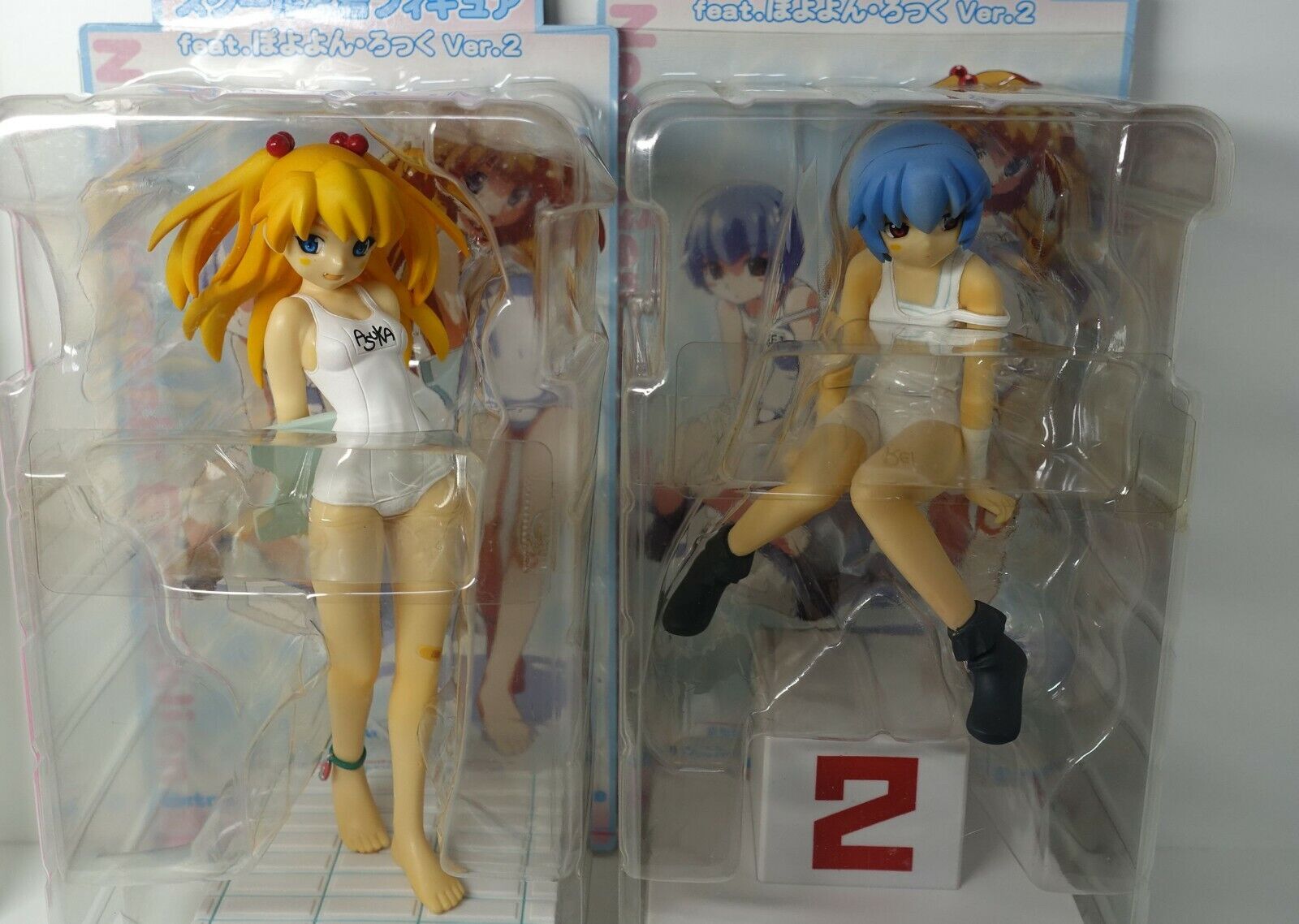 Evangelion EX White School Swimsuit Figure feat Poyoyon Rock Asuka & Rei 