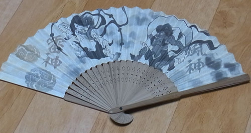 Japanese Hand Fan Sensu Fujin & Raijin White 