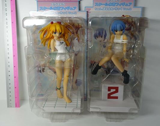 Evangelion EX White School Swimsuit Figure feat Poyoyon Rock Asuka & Rei 