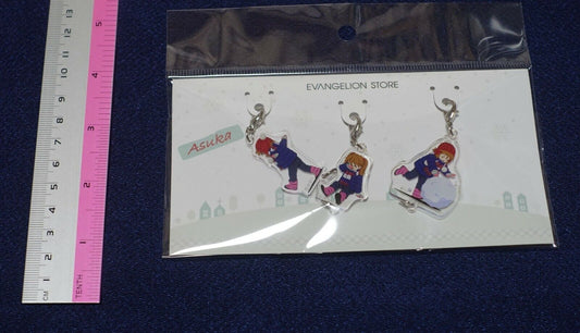 EVANGELION STORE CHIBI ASUKA Acrylic Mascot Key Chain 3 Set 