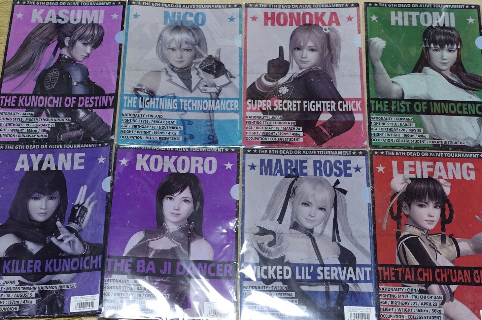 Dead or Alive 6 A4 Size Art Clear File 8 pieces set 