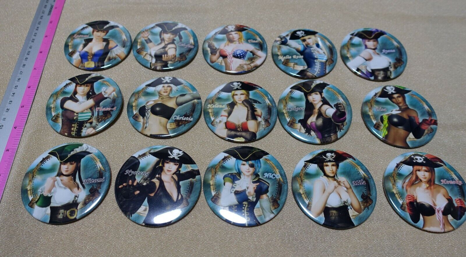 Dead or Alive 6 Pirate Costume Trading Steel Badge 15 Pieces Complete Set 